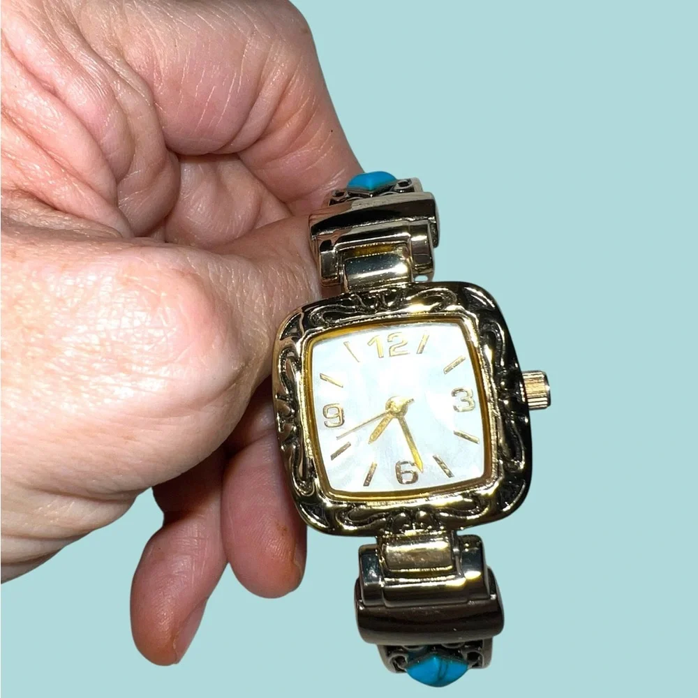 Vintage-Style Pavana Cuff Watch with Faux Turquoise Stones